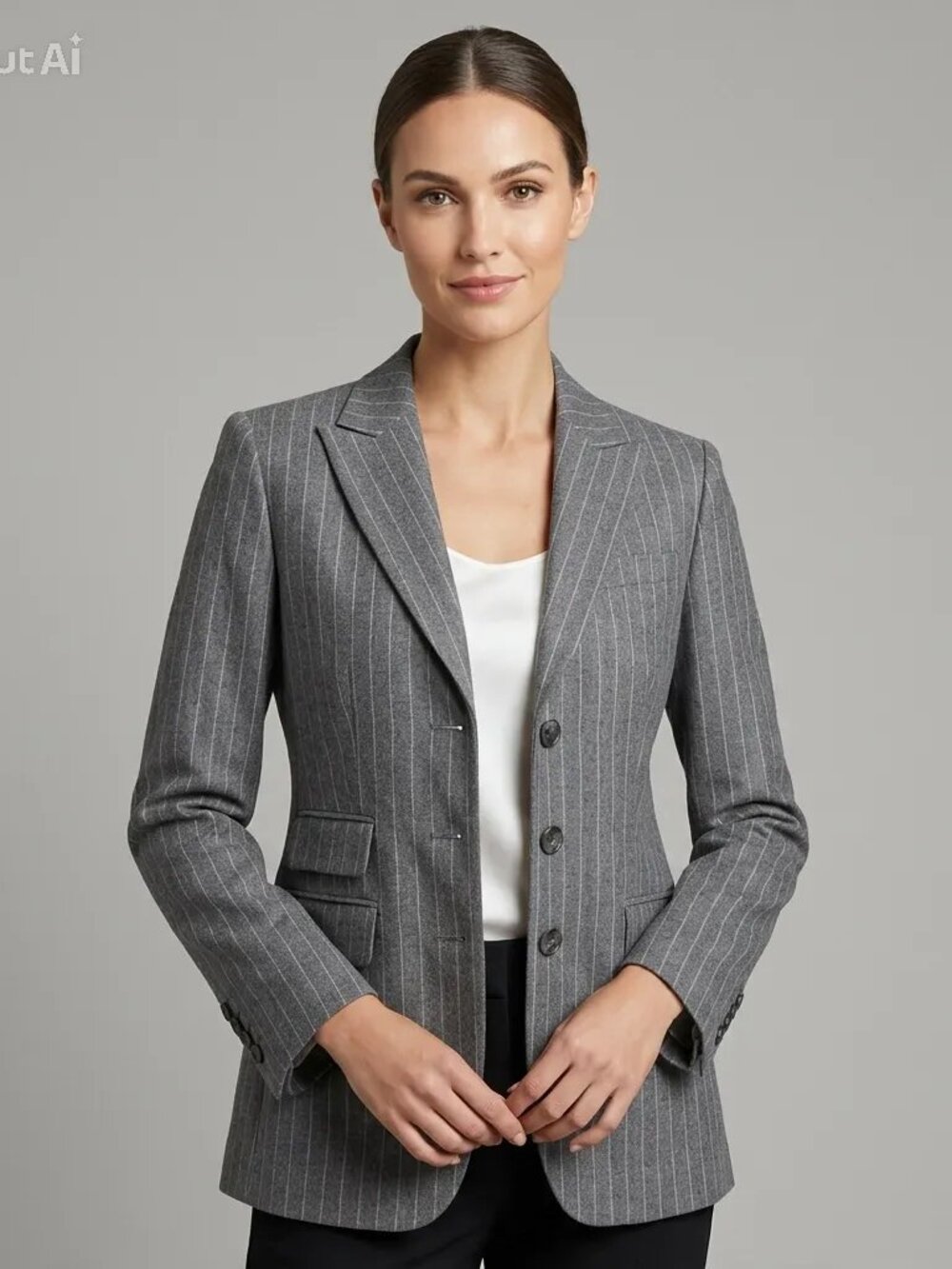 BCBGMAXAZRIA Gray Pinstripe Tailored Blazer Jacket Size XS Made in Hungary